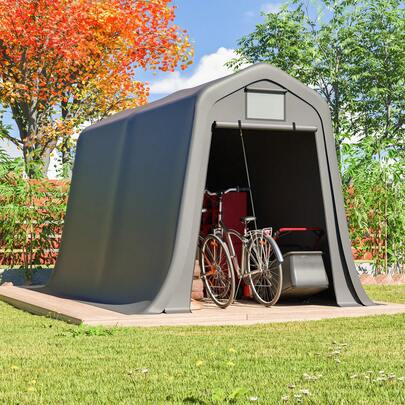 Garden Shed 366 X 213 X 225 Cm With Sloping Roof – Waterproof PE Canvas With Ventilation Window, UV And Wind Resistant, L-Shaped Pegs Included For Motorcycles And Gardening Tools