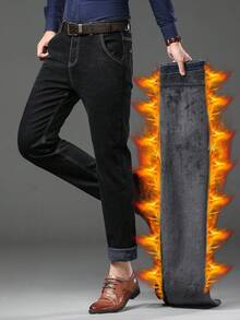 Men's Thermal Lined Slim Straight Fit Business Casual Jeans
