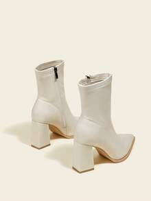 8.5cm Chunky Heel Pointed Toe Ankle Boots & Short Boots, Comfortable Fashion Slim Boots, Beige, 2025 - Beige - View 4