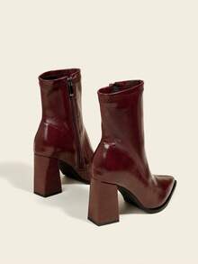 8.5cm Chunky Heel Ankle Boots & Short Boots, Burgundy, Pointed Toe, Comfortable, Fashion 2025 - Burgundy - View 4