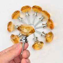 10pcs Diamond-Shaped Amber Crystal Glass Knobs, Dresser Knobs, Cabinet Drawer Pulls, Kitchen Cabinet/Wardrobe Door Handles, Furniture Hardware Accessories - Amber - View 2