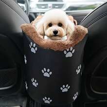 Black Fabric Dog Basket For The Car – Portable Dog Basket With Paw Print Design, Comfortable Armrest And Headrest For Small To Medium-Sized Dogs, Transport Box For The Vehicle Interior, Car Pet Carrier | Cozy Dog Basket | Fabric Dog Bed, Car Pet Carrier - Light Grey - View 3