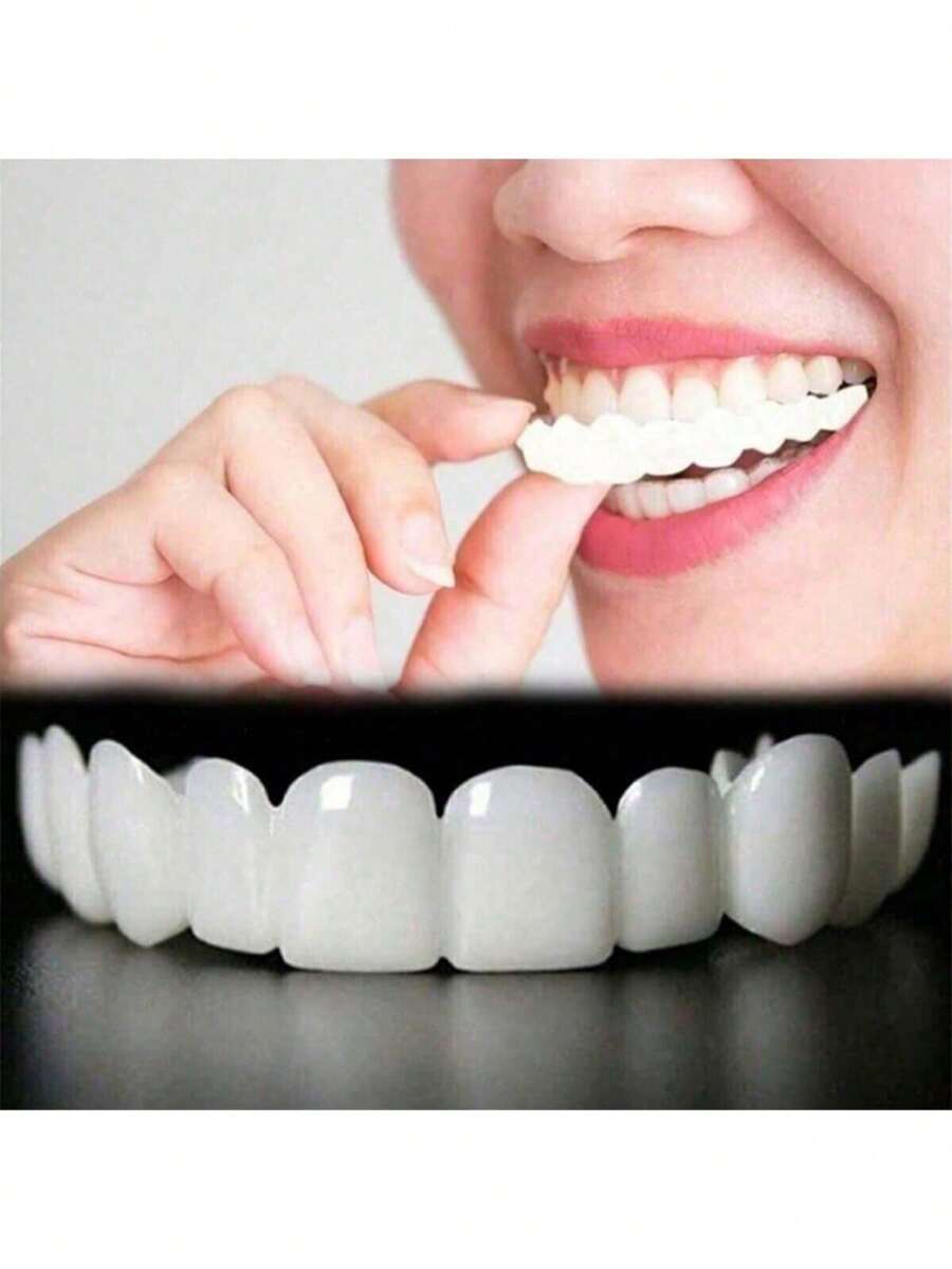 1pc Silicone Smile Teeth Veneers, Soak In Hot Water To Soften Before Applying On Upper & Lower Teeth - Multicolor - View 1