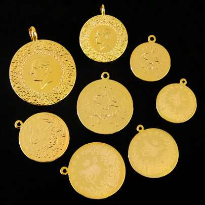 10 Stücke/Los Türkische Vintage Münzen Anhänger, 21 Karat vergoldet, arabische Mode Anhänger für DIY Halskette, Armband, Ohrringe, Schmuckzubehör