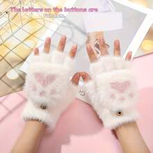 Plush Cat Paw & Bear Paw Design Fingerless Flip-Top Knitted Warm Gloves, Thickened - Multicolor - View 5