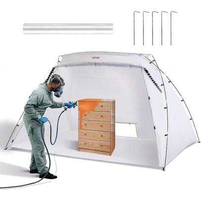 Cabina de pintura portátil de 10x7x6 pies, carpa de pintura en aerosol talla grande grande con malla de piso incorporada, ganchos a prueba de viento, ideal para muebles, proyectos DIY, herramientas de pasatiempo, estación de pintura al aire interior. Capacidad extra grande para aplicaciones de pintura integral, asegura un flujo de aire eficiente y un mínimo de sobrepulverización, perfecta para talleres en el hogar y entornos de creación artística.