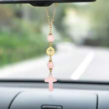 Cross Crystal Hanging Car Charm,Cute Healing Stones Car Decor For Rear View Mirror Boho Handmade Sun Catcher Ornament Accessories Tiger Eye Crystal Protection For Women - Crystal - View 5