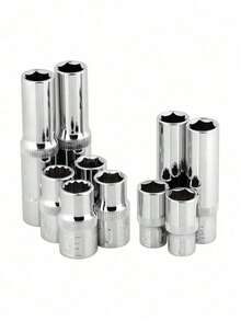 11 Piece Set Of 1/4 Extended Hexagonal Socket Head Set, Quick Ratchet Wrench, Electric Sleeve, Automotive Maintenance Tool - Silver - View 4