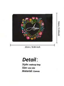 2pcs/Set Customized Name With Love Wreath Pattern Tassel Canvas Bag And Makeup Pouch Set, Women'S Shoulder Bag, Shopping Bag, Portable Casual Storage Handbag, Suitable For Daily Travel, Beach Vacation, Large Capacity Shopping Bag,