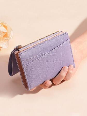 New Compact Zipper Closure Patchwork Women Bifold Multi Card Slots Coin Purse Wallet Solid Color Korean Style For Women Money Wallet Mini Wallet Small Wallet Cute Wallet Wristlet Wallet Card Wallet Coin Wallet Gifts For Women Funny Gifts Teacher Gifts