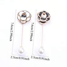 Vintage Camellia Brooch Set, Gold-Toned Craft With Enamel, Pearl & Intricate Detailing, Fashion-Forward Statement Accessory For Enthusiasts, Ideal For Outfits, Bags & Styling - màu đen - Xem 2