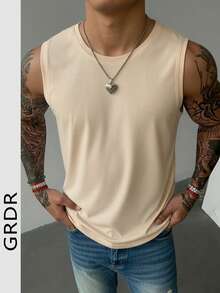 GRDR Tank Top Pria Kasual Musim Panas Tanpa Lengan Leher Bulat - Aprikot - View 4