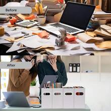 Organizador de archivos plegable con asa - Caja de almacenamiento de carpetas colgantes de cartón para escritorio, oficina, escuela o hogar - Caja de archivo portátil colorida, organizador de documentos, portarevistas, tamaño carta - 2 paquetes, blanco - Blanco - Ver 6