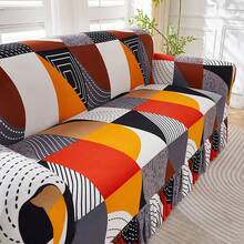 1pc Printed Elastic Hem Sofa Cover, Full Coverage Sofa Slipcover, All-Season Universal One-Piece Sofa Cover, Soft Fabric, Suitable For Straight Sofa, Beautify Environment, Used For Living Room, Bedroom, Study, Sofa Decor Cover, Home Decor - Colored Grid-skirt - View 9
