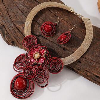 Handgjorda överdrivna flerskiktade aluminiumtrådvävda bohemiska europeiska och amerikanska mellanösterneuropeiska koreanska versionen kvällsfest semester kvinnor vaxlinje harts halsband örhängen