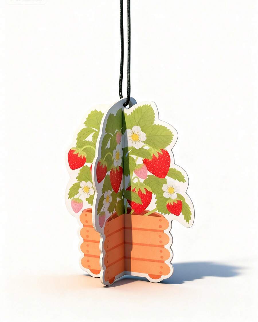 Car Air Freshener - 3D Flower Basket Strawberry Scent Car Accessories Cute Automotive Interior Hanging Fragrance Decor Gifts - 草莓 - 查看 1