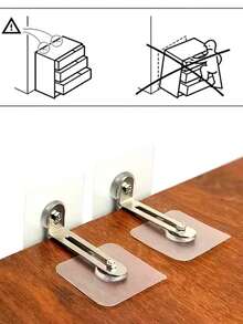 No-Drill Metal Fixing Plates For Furniture, Cabinet Tipping Prevention, Shoe Cabinet & Bedside Table Mounting - Polished Finish, Secure Hold, Cabinet Safety | Polished Finish | Durable Metal Parts,Ensuring Baby Safety - Multicolor - View 9