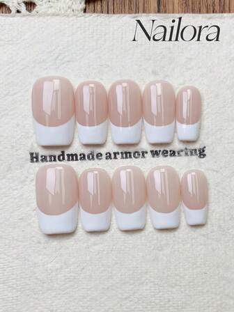 10pcs Handmade Nails Square Nails Press On Nails Short Medium, Minimalism Pink Nails, White French Tip Nails, Simple Elegant Luxury Autumn Nails, Minimalist Aesthetic Fall Press On Nail, Versatile Nails DIY False Nail Art Party Daily & Dating Suitable Use In Work Setting Reusable, For Women & Girls As Gift Nail Supplies