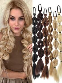 2pcs 20 Inch Ponytail Wig Female Bubble Braid Natural Dye Twist Braid Tie-Up Dreadlocks1 Double Ponytail Lantern Braid - Multicolor - View 9