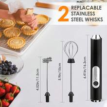 Multifunctional Rechargeable Handheld Milk Frother With Detachable 3 Whisk Heads | 3 Speeds Electric Coffee Mixer, Detachable Stainless Steel Whisk For Latte, Cappuccino, Matcha, Eggs (Black) - 黑色 - 查看 3