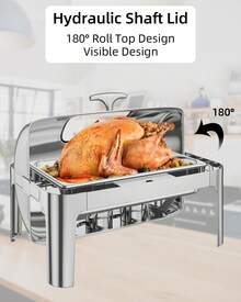 Platos para triturar 9 Cuartos de galón para bufet, [Tapa Visible] [Acero Inoxidable] Servidor Buffet de Tapa Enrollable, Plato Comercial para Fiestas Buffet, - Tapa visible de 9 cuartos de galón 1*1/1 - Ver 4