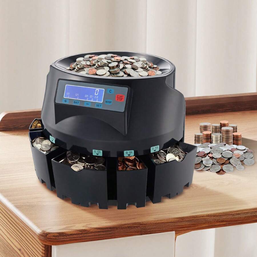 USD Coin Counter & Coin Sorters With LCD Display, Coin Sorter Machine For USD Coin 1￠ 5￠ 10￠ 25￠ $1, Sorts Up To 300 Coins/Min, Change Counter Holds 2000 Coins Included 5 Coin Bins & 5 Tubes - 300 Coins/min - View 1