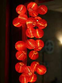 150厘米/300厘米 10/20灯 红色纸灯笼串灯，中国新年灯笼，农历新年室内照明，电池供电悬挂式灯笼串灯，适用于中国新年装饰、春节、婚礼、派对装饰、圣诞节、元宵节、市场、餐厅、庙会、聚会、广场、摄影和家居照明装饰