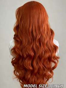 13X4 Middle Part Ginger Orange Body Wave Lace Front Wigs Long Water Wave Wigs Glueless Soft Orange Colored Wigs Heat Resistant Fiber Hair Synthetic Lace Front Wigs For Women For Daily Christmas Party Cosplay Use - 橘色 - 查看 5