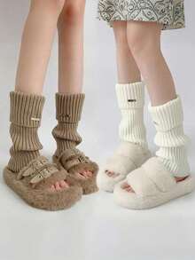 1/2 Pairs Of Solid Color Leg Warmers,For Uggs Warmers, Fashionable And Warm, Suitable For Back To School Outfits, Halloween Socks, Autumn And Winter, Casual Shopping, Vacation, Christmas Party Outfits - Black - View 15