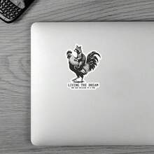 Living The Dream, One Bad Decision At A Time (Funny Raccoon Rooster Edition) Sticker For Laptops, Water Bottles, Notebooks, Compatible With IPads, And Cups, For Students, Teachers, And Chaotic Humans Who Treat Life Like A Barnyard Sitcom, Perfect Gift For Anyone Who Laughs At Their Own Disaster Management Skills
