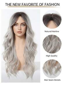1 Piece Synthetic Heat-Resistant Hairpiece In Curly Gradient Pink Wig, 28 Inches Long, Made From Fiber, Suitable For Daily Use, Natural And Realistic Hairpiece. - Gray Ombre - View 8