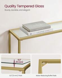 Console Table, Entrance Table, Sofa End, Tempered Glass Table Top, Easy Assembly, Adjustable Legs, For Living Room, Entryway, Hallway, Light Gold And Transparent - Gold - View 4