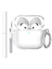 2 Pieces Transparent Headphone Case Set+Cleaning Pen For All AirPodsModels (1st, 2nd, 3rd, 4rd,Pro, Pro 2,Pro3), Scratch-Resistant & Durable - Earphone Case + Cleaning Pen - View 1