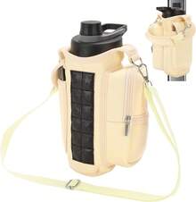 Gugxiom Bolsa magnética para Gimnasio, Funda Magnética para Botella de Agua, con Bolsillo para el móvil y Bandolera, para Fitness, Viajes, Escuela - Beis - Ver 2