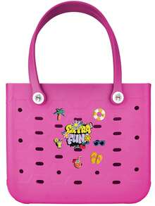 Solid Color Large-Capacity Women's Beach Bag, Multiple Colors Available, Waterproof Open Design, Easy To Clean, EVA Oversized Handbag Tote Bag, Fashionable Shopping Bag, Multi-Functional Holiday Travel Bag, Shoulder Tote Bag, Oversized, Medium, Small Size For You To Choose (Including A Set Of Drop Plastic Decorations) - 彩色 - 查看 18