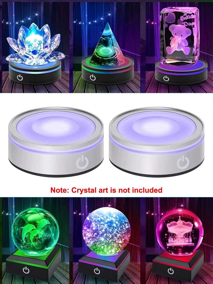 1pc Modern 3D Glass Ball LED Base, Touch Color Changing LED Display Stand - USB/Battery Powered, Decorative Atmosphere For Liquor, Suitable For 3D Crystal Photos, Glass, Acrylic Or Transparent/Translucent Materials, Party, Room, Office Decoration - Multicolor - View 1