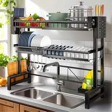 Large Over Sink Kitchen Storage Rack - 2-Tier Adjustable Stainless Steel Dish Organizer With Knife Holder & Utensil Stand, Fits 13.78"-39.37" Cabinets (Ideal For 28.74" Height, Space Saving Design,Kitchen Organization And Storage/Kitchen Accessories/Christmas Decorations For Home/Christmas Decor/Funny Gifts - 黑色 - 查看 6