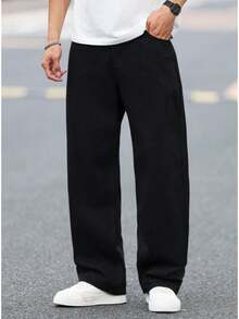 Nuevo 2025, pantalones vaqueros negros de tubo  para hombres de alta calidad, cintura media,  vertical para el ocio relajado, versión comercial de cercanías, primavera, verano, otoño e invierno - Negro - Ver 1