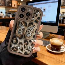 Funda de Teléfono Diseño de Mariposa con Estampado de Leopardo y Rhinestones para iPhone 14 Pro Max 13 12 11 Plus  Galaxy S23 S22 S21 Ultra Note 20 Funda de Protección para Teléfono Regalo de Pareja para Novio Novia Día de San Valentín Regalo de Cumpleaños - Blanco - Ver 5