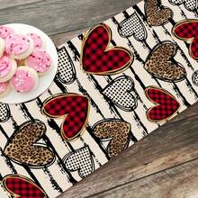 Valentinstag Schwarzer gestreifter Herz Tischläufer, Buffalo Plaid Polka Punkt Leopardenmuster Schal Heim Küche Dekoration, Hochzeitstag Landhausstil Jutegewebe Restaurant Dekoration Party Zubehör