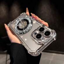 防摔奢华电镀透明手机壳，带指环支架和磁吸支架，兼容 17/6/7/8/X/XS/XR/11/12/13/14/15/16e、Galaxy S22/23/24、A04/05/06/A07/A17/A14/A15/A16/A24/A25/A34、Note 7/8/9/10/11/12/13/14、9/10/12/13C/14C/A5、MOTO、Honor X、HW、C53 C55 - 銀色 - 查看 2