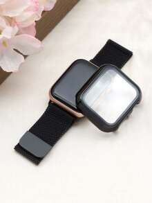兼容多种表带和表壳：时尚、柔软、透气、可调节。采用圆形编织不锈钢磁吸表带和二合一防震防刮钢化玻璃PC表壳。兼容Ultra系列、11/10/9/8/7/6/5/4/SE以及40/41/42/44/45/46/49毫米表带和表壳。米兰尼斯表带和简约表壳带来舒适的佩戴体验。 - 黑色 - 查看 5