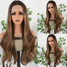 13x4 Ombre Blonde Wigs Blonde Wavy Lace Front Wigs HD Lace Frontal Wigs Elegant Blonde Lace Front Wig Pre Plucked Glueless Wig Breathable Cap Easy Install Wig Free Part Heat Resistant Fiber Wig For Women Girls Halloween Christmas Party Vacation Daily Used 28 Inch - 漸層棕色 - 查看 6