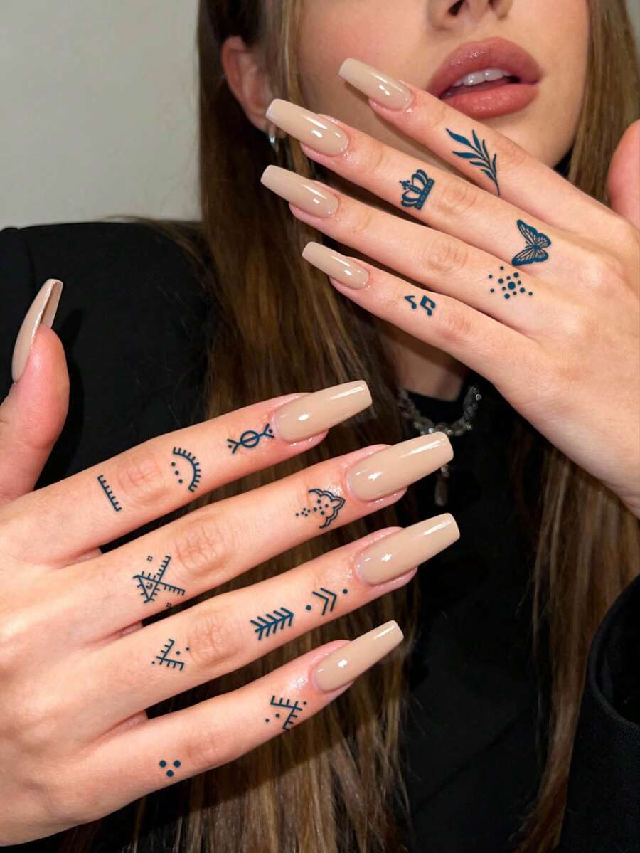 STARTTOOS 2pcs Semi-Permanent Finger Tattoo Stickers, Y2K Floral & Celestial Small Patterns, 1-2 Weeks Waterproof, DIY Finger, Ear, Shoulder, Neck, Collarbone Fine Line Temporary Tattoos