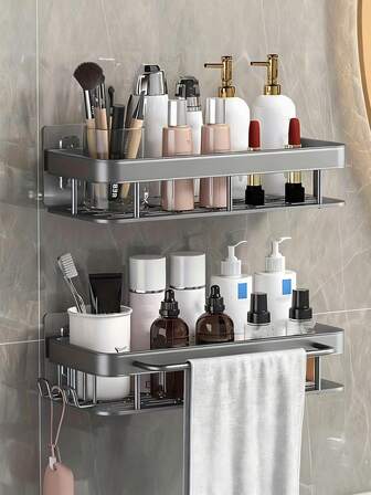 壁挂式金属储物架，免钻孔卫生纸架，浴室壁挂式收纳架