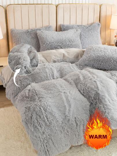 三件套纯色蓬松床上用品，包含一个被套和两个枕套，适用于卧室、客房，尺寸可选：特大号、大号、标准双人床、单人床，圣诞礼物