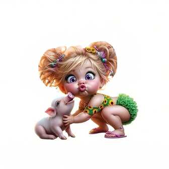 1张/2张/3张 女孩与小猪 A级可水洗热转印贴纸，适用于T恤、背包、贴纸、装饰品、复古印章、标签、徽章、Logo、复古棒球帽、DIY服装装饰、布料装饰、季节性装饰、复古风格、耐热材料、可水洗贴纸、熨烫贴纸、手工爱好者、DIY时尚爱好者