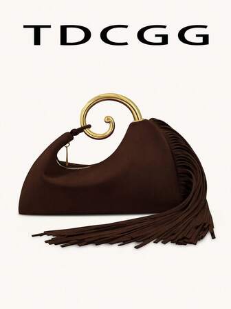 Suede Metal Ring Handle Tassel Bag, Fashionable And Elegant Women's Clutch, New Autumn/Winter Style, Perfect For Parties, Gatherings, Evening Events, Weddings, Cocktail Parties, Festivals, Dates, And Girls' Night Out.