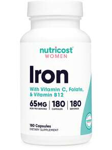 Nutricost Iron For Women 65mg, 180 Capsules - With Vitamin C, Folate & B12, Women's Daily Essential - Khác - Xem 7