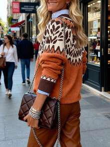 女士秋冬季休闲时尚厚款费尔岛风圣诞毛衣套头衫